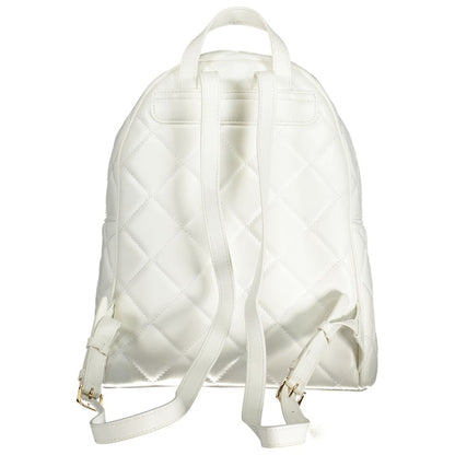 Mario Valentino White Faux Leather Backpack with Brand Logo