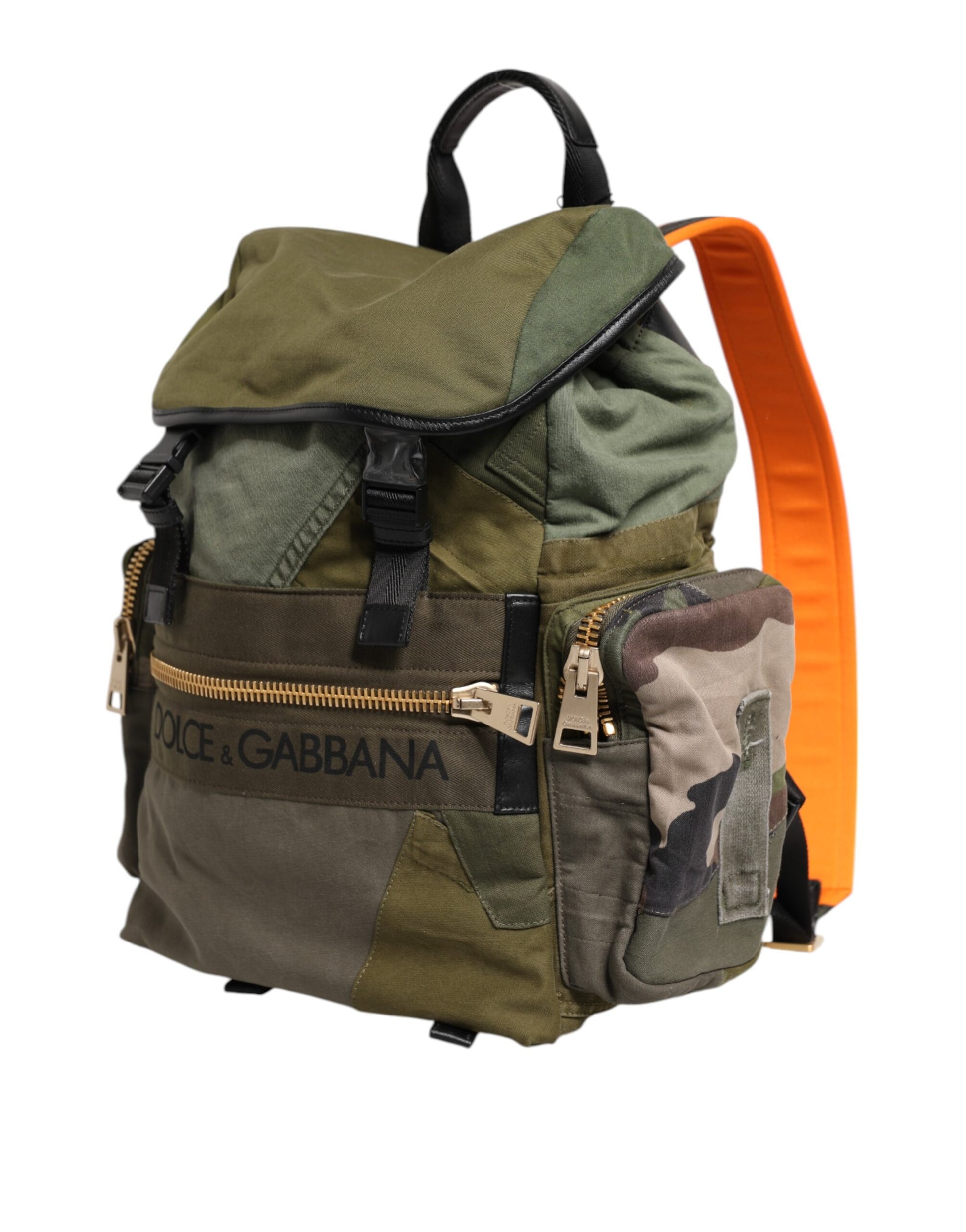 Dolce & Gabbana Military Green Patchwork Rucksack Backpack Bag