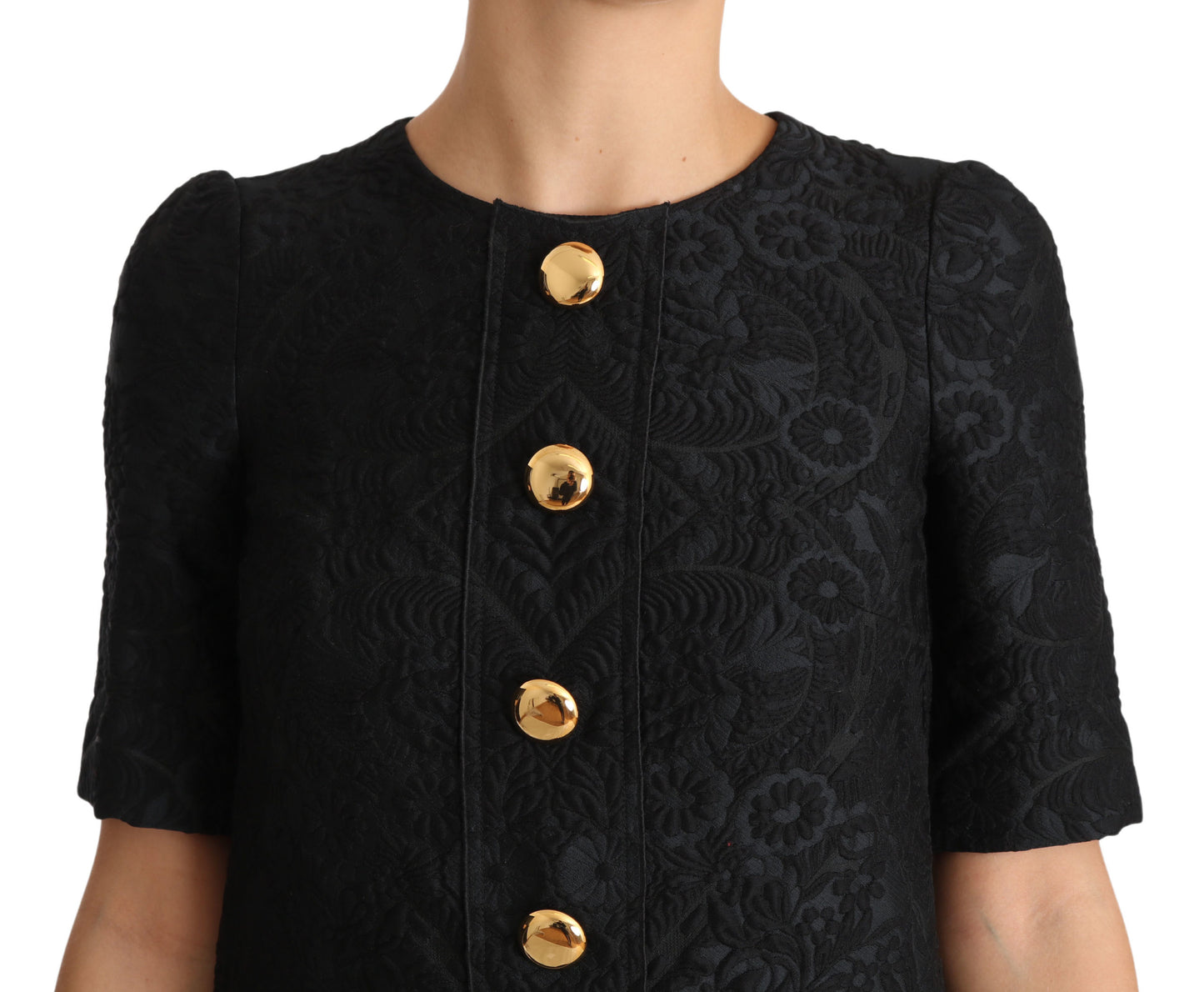  - Elegant Black Button Embellished Mini Dress