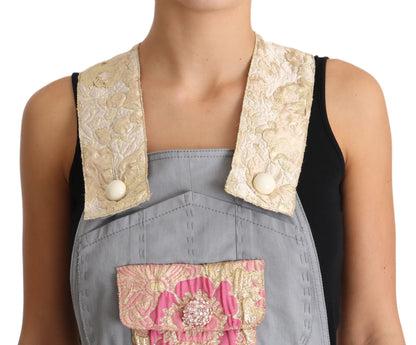  - Exquisite Floral Embellished Denim Overalls