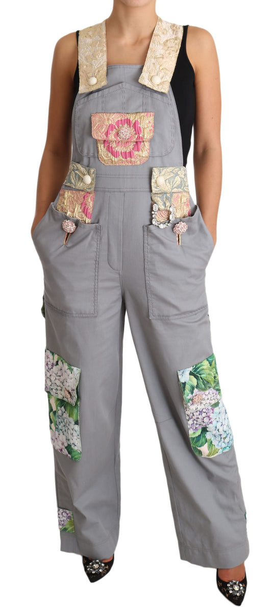  - Exquisite Floral Embellished Denim Overalls