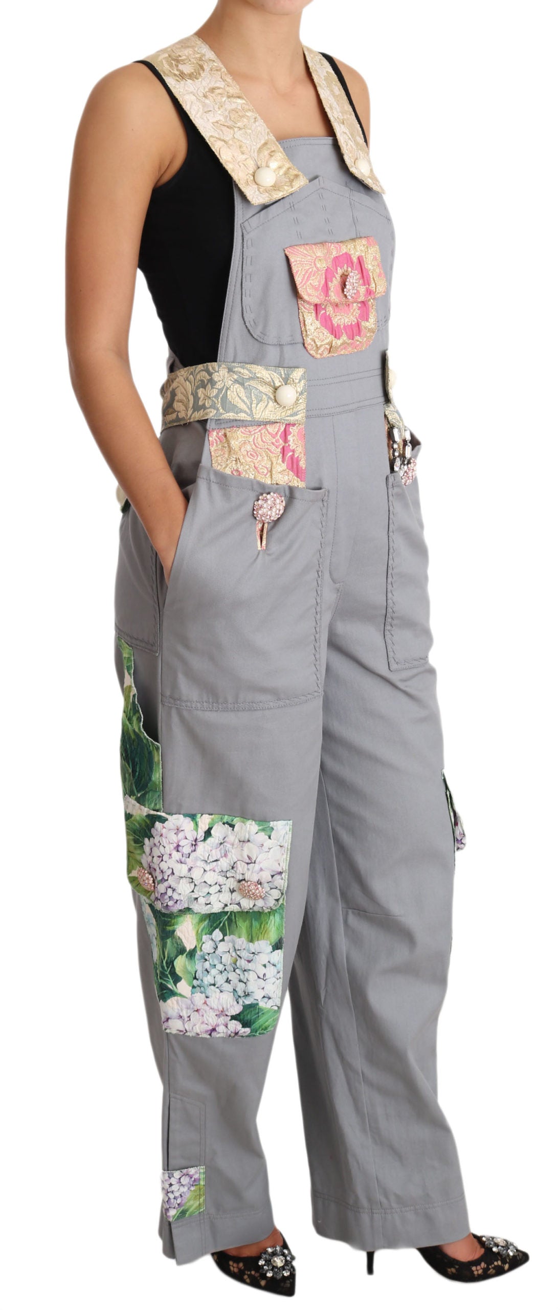  - Exquisite Floral Embellished Denim Overalls