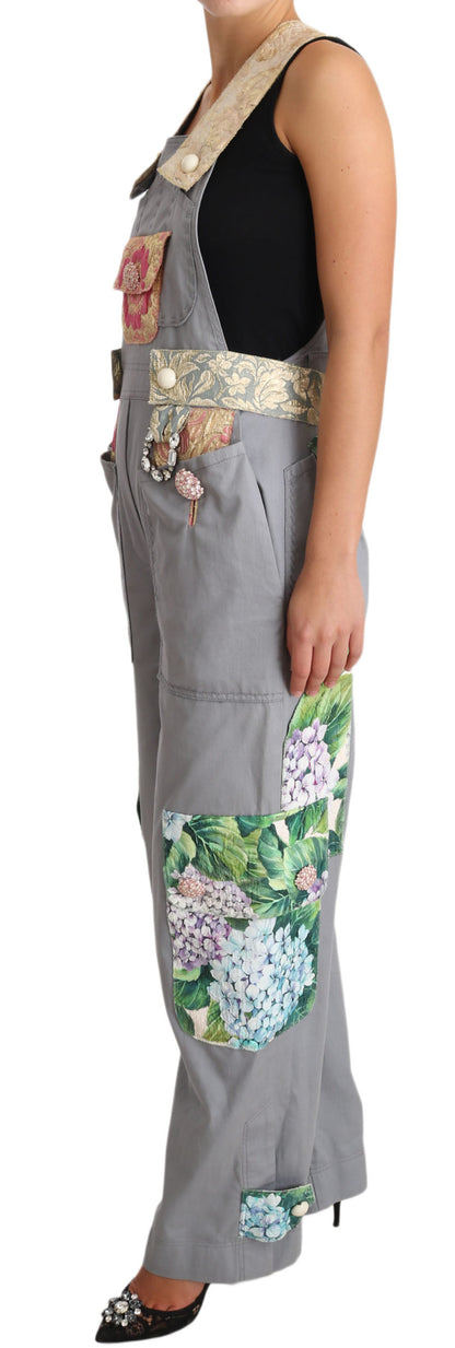  - Exquisite Floral Embellished Denim Overalls