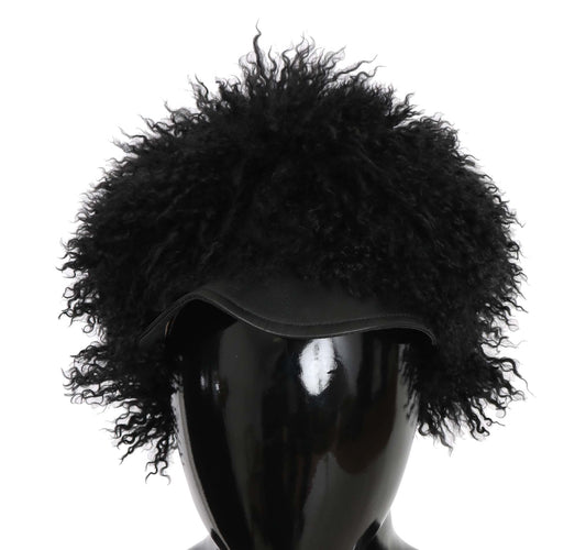  - Chic Black Gatsby Cap in Tibet Lamb Fur