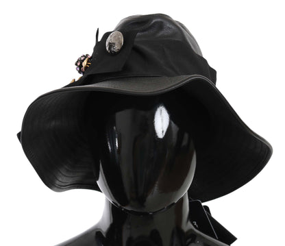  - Elegant Black Leather Cloche Cap