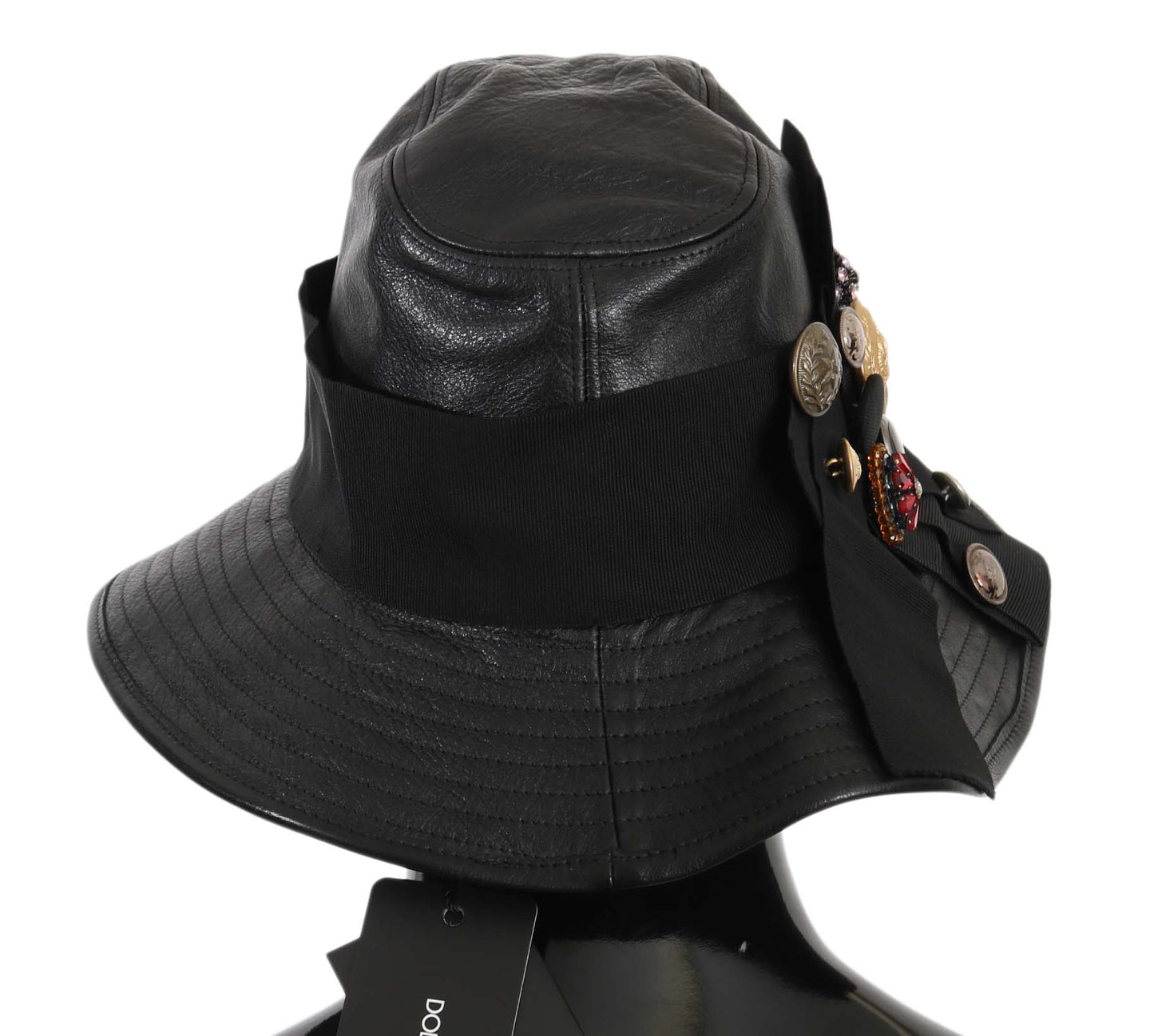  - Elegant Black Leather Cloche Cap