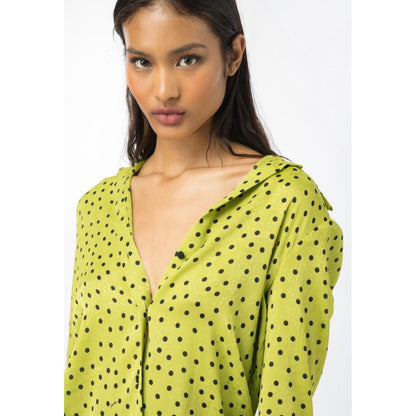 PINKO Green Polyester Shirt - Statement-Making Polka Dot Elegance