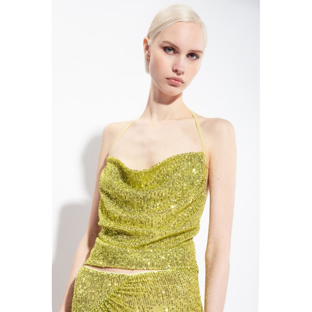 PINKO Statement-Making Green Polyester Top with Sequin Embroidery