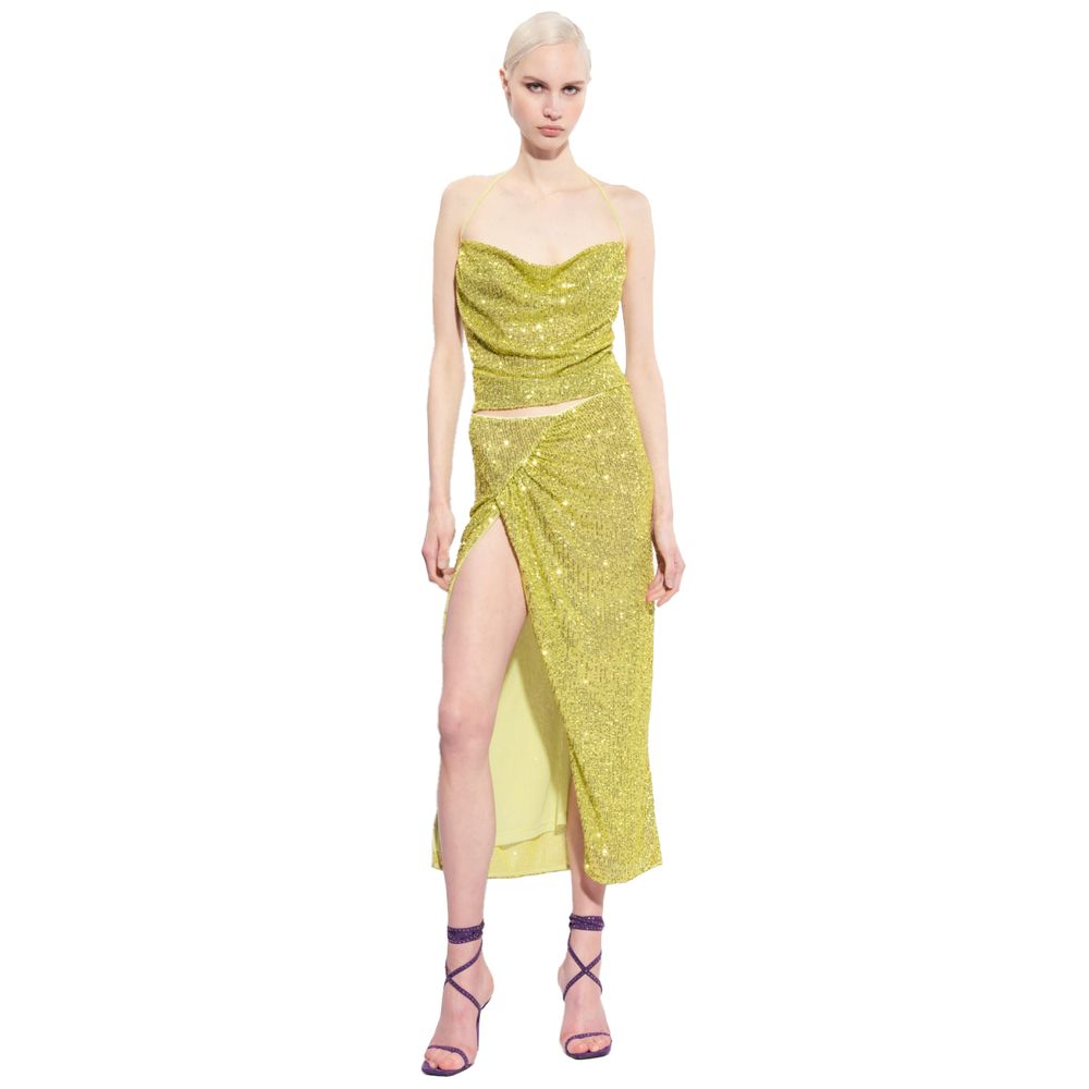 PINKO Statement-Making Green Polyester Top with Sequin Embroidery