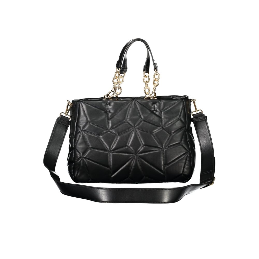 Mario Valentino Black Smooth Leather Handbag with Chain Handles