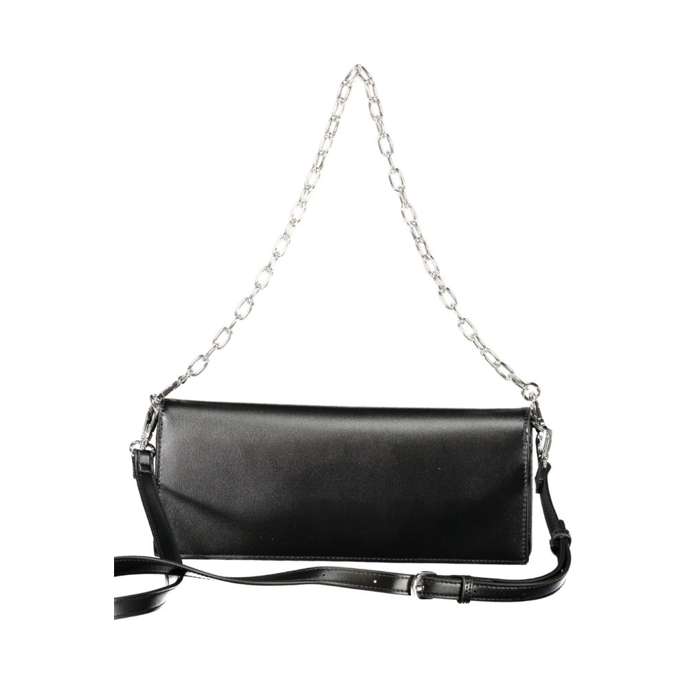 Mario Valentino Black Faux Leather Shoulder Bag with Removable Chain