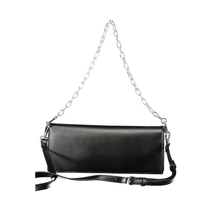 Mario Valentino Black Faux Leather Shoulder Bag with Removable Chain