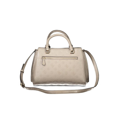 Guess Jeans Beige Zarela Handbag – Faux Leather, Elegant Multi-Compartment Design