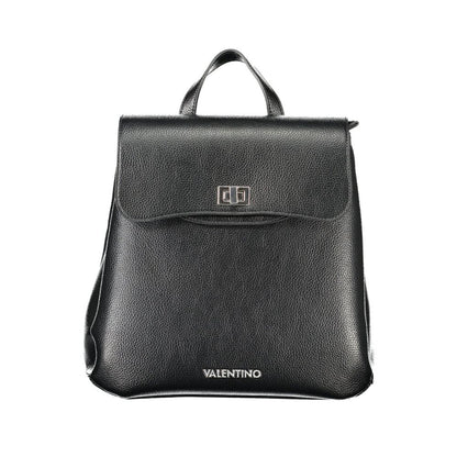 Mario Valentino Black Faux Leather Backpack with Logo Detailing