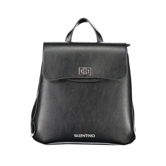 Mario Valentino Black Faux Leather Backpack with Logo Detailing