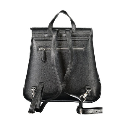 Mario Valentino Black Faux Leather Backpack with Logo Detailing