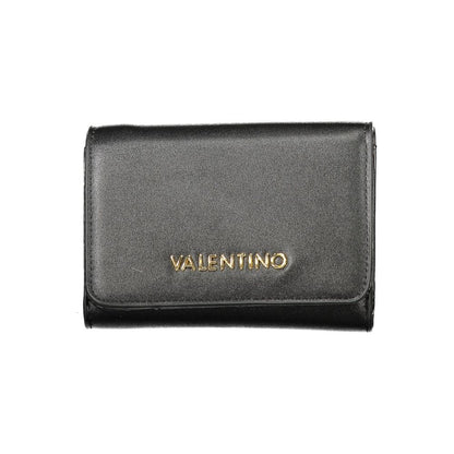 Mario Valentino Black Faux Leather Women Wallet with Gold Accents