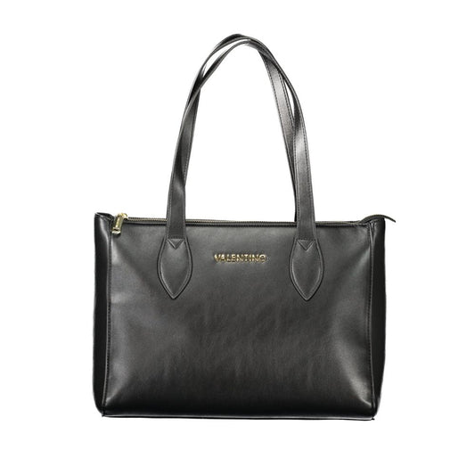Mario Valentino Black Faux Leather Women's Handbag with Logo Detail