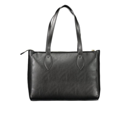 Mario Valentino Black Faux Leather Women's Handbag with Logo Detail