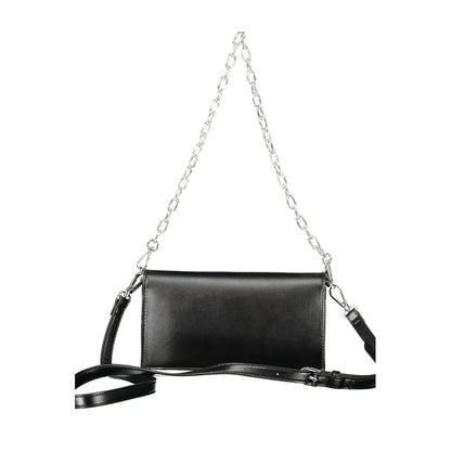 Mario Valentino Black Faux Leather Handbag with Removable Chain Handle