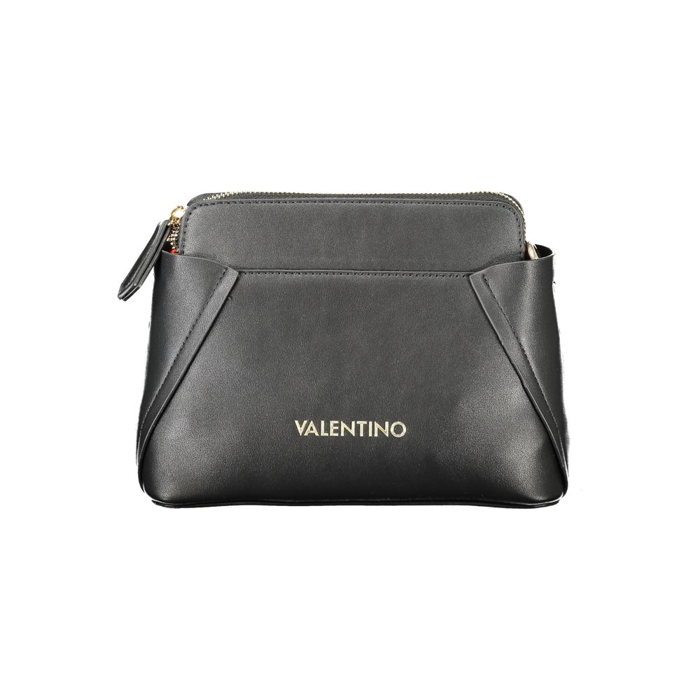 Mario Valentino Black Faux Leather Shoulder Bag with Gold Hardware