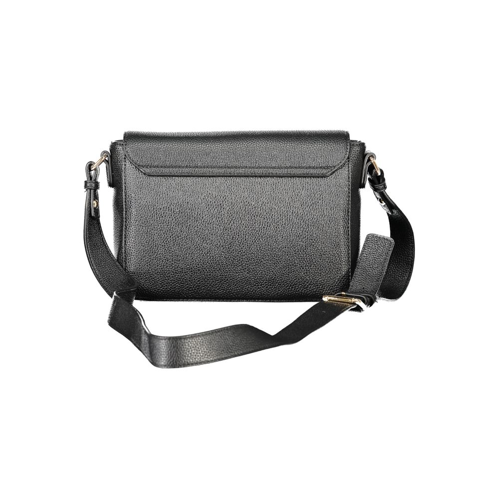 Mario Valentino Black Faux Leather Shoulder Bag with Iconic Logo