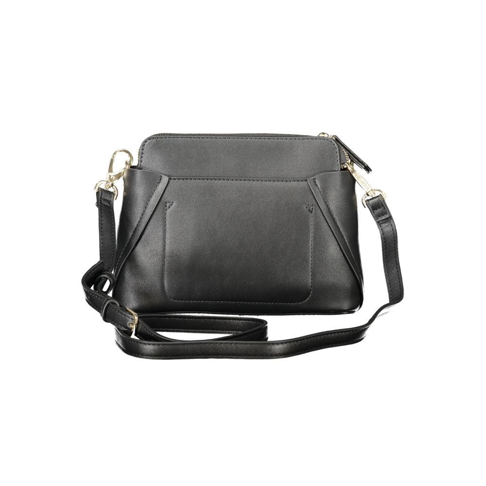 Mario Valentino Black Faux Leather Shoulder Bag with Gold Hardware