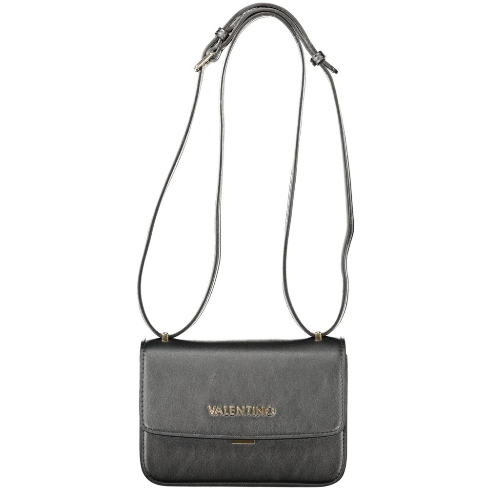 Mario Valentino Black Faux Leather Handbag with Gold Accents