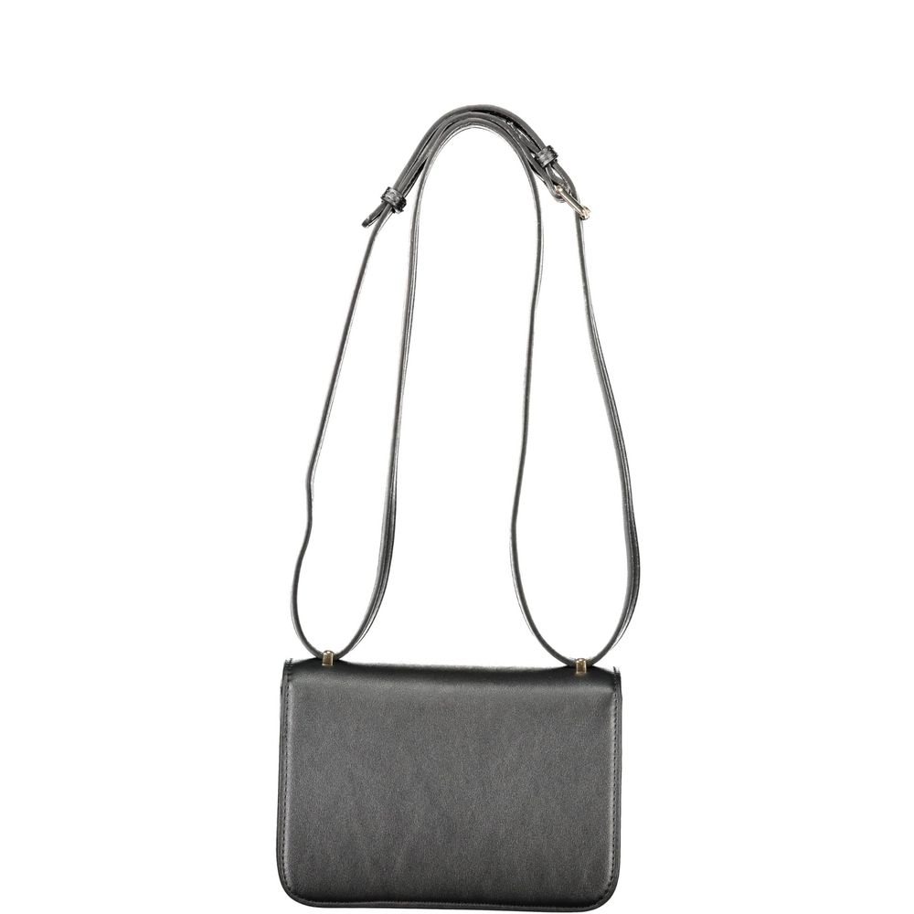 Mario Valentino Black Faux Leather Handbag with Gold Accents