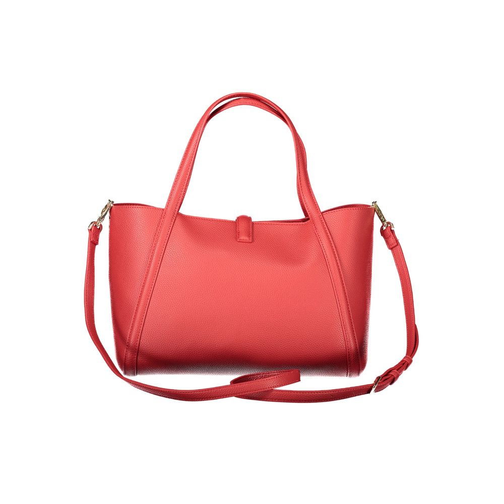Mario Valentino Red Faux Leather Handbag with Elegant Handles