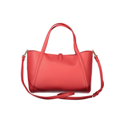 Mario Valentino Red Faux Leather Handbag with Elegant Handles
