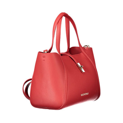 Mario Valentino Red Faux Leather Handbag with Elegant Handles