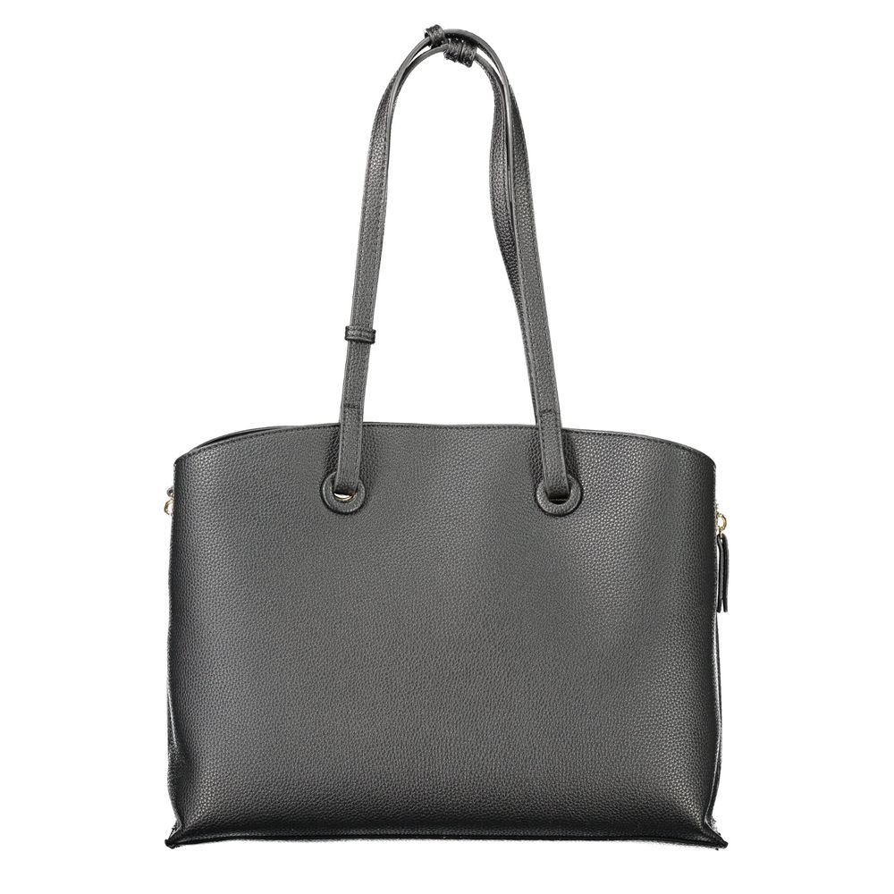 Mario Valentino Black Faux Leather Women's Handbag with Iconic Logo