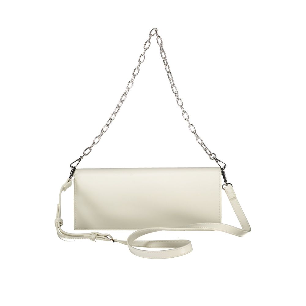 Mario Valentino White Faux Leather Shoulder Bag with Chain Handle
