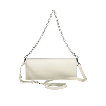 Mario Valentino White Faux Leather Shoulder Bag with Chain Handle