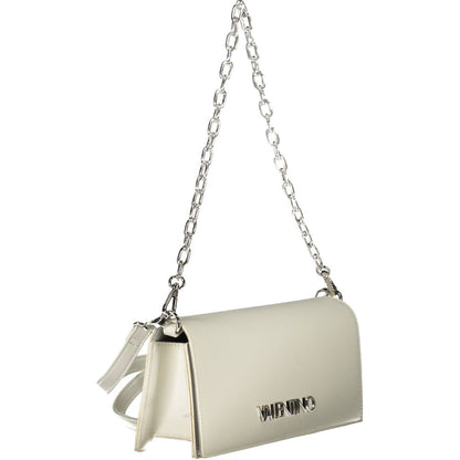 Mario Valentino White Faux Leather Shoulder Bag with Chain Handle