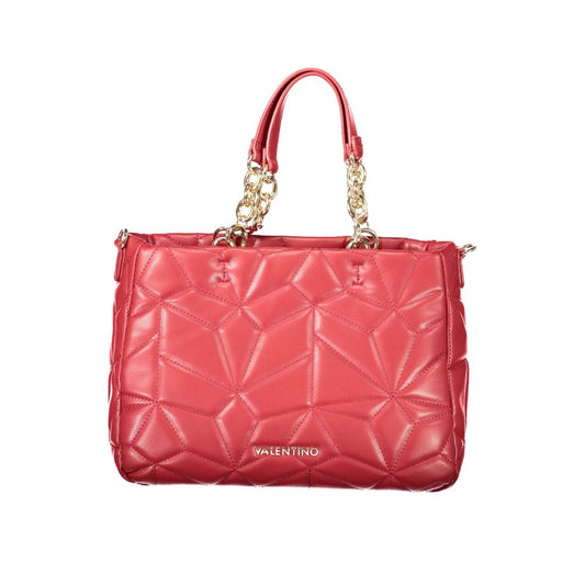Mario Valentino Red Faux Leather Handbag with Dual-Chain Handles