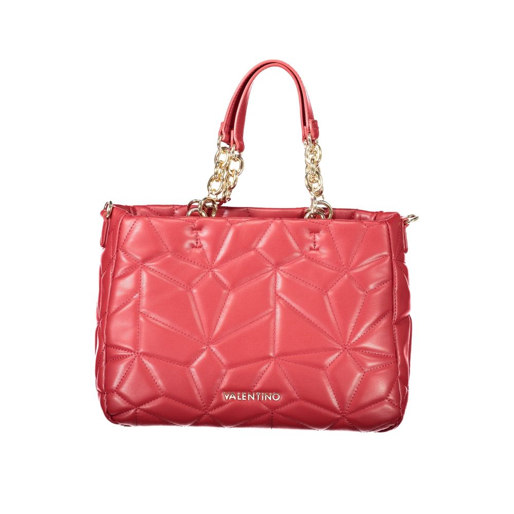Mario Valentino Red Faux Leather Handbag with Dual-Chain Handles