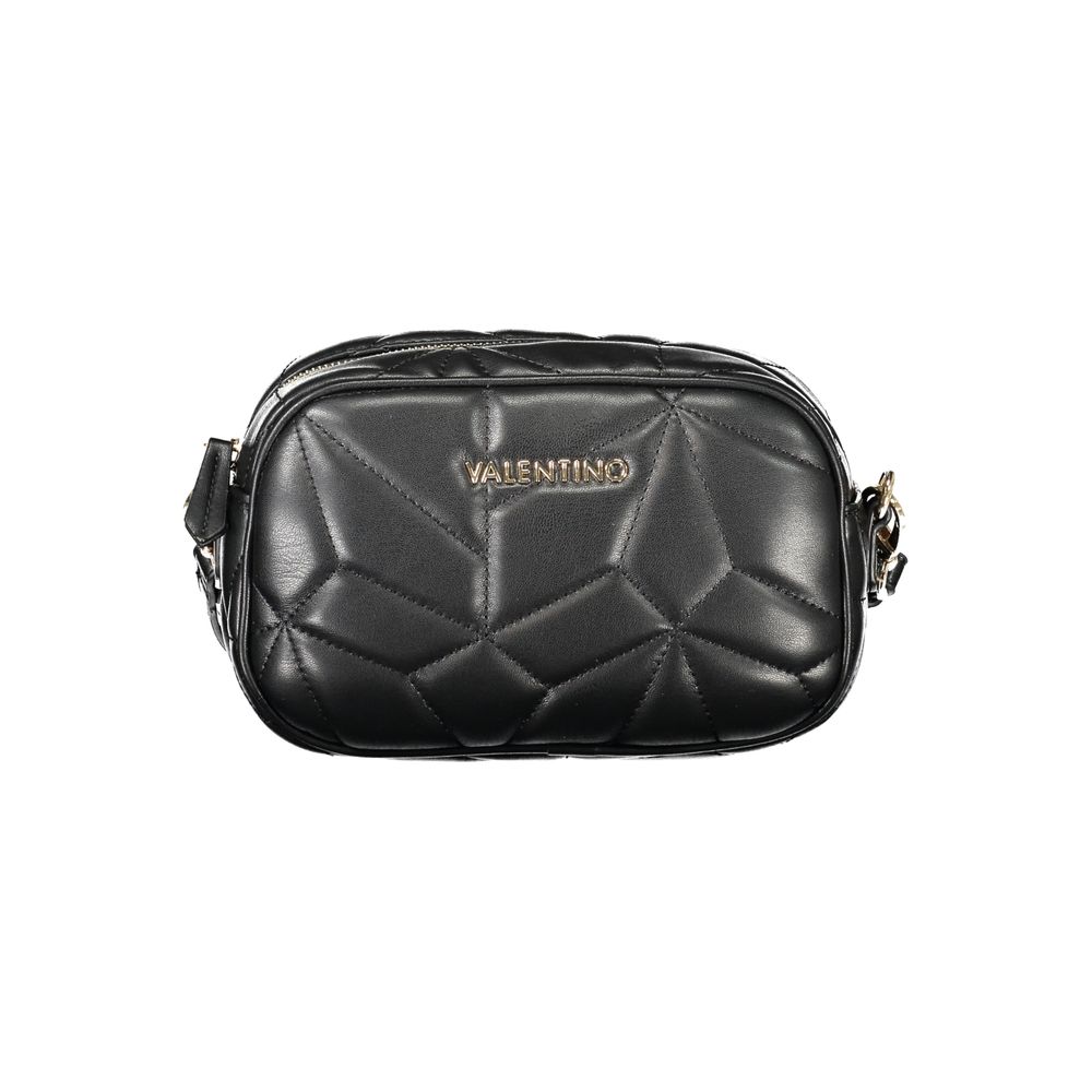 Mario Valentino Black Faux Leather Shoulder Bag with Gold Hardware
