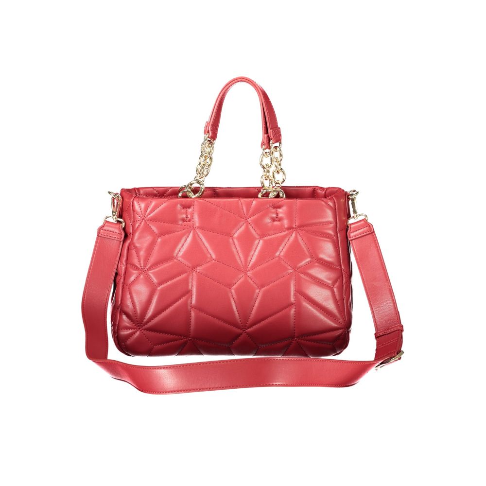 Mario Valentino Red Faux Leather Handbag with Dual-Chain Handles