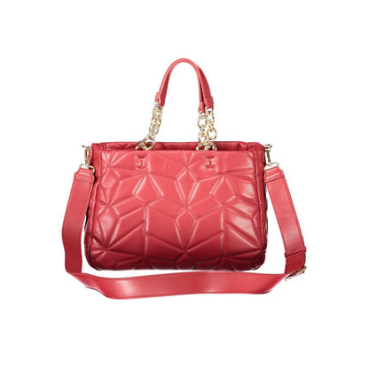 Mario Valentino Red Faux Leather Handbag with Dual-Chain Handles
