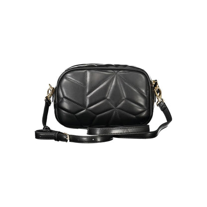 Mario Valentino Black Faux Leather Shoulder Bag with Gold Hardware
