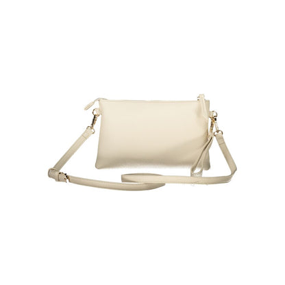 Mario Valentino Beige Faux Leather Women's Handbag with Adjustable Strap