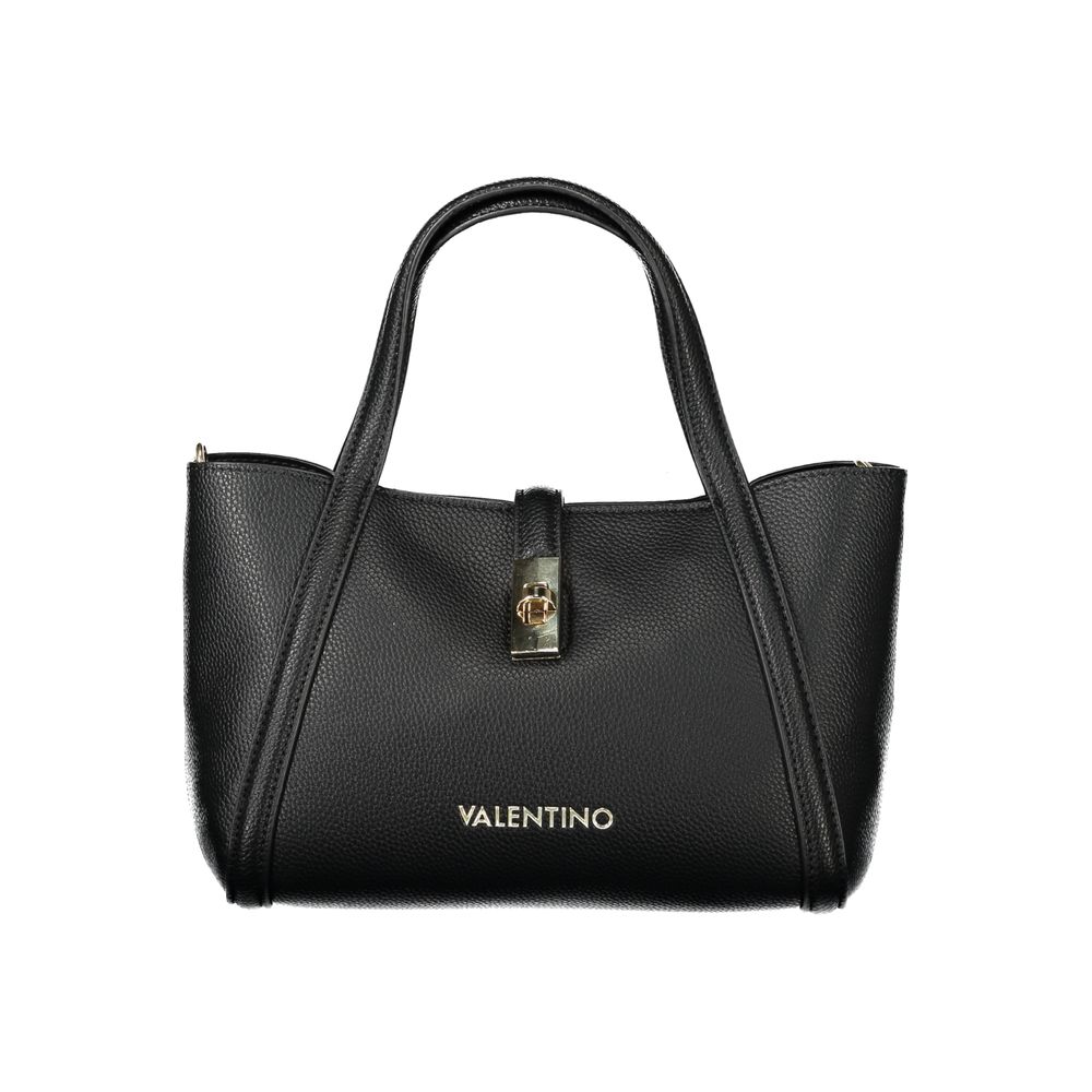 Mario Valentino Black Faux Leather Handbag with Detachable Strap