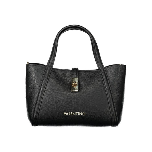 Mario Valentino Black Faux Leather Handbag with Detachable Strap