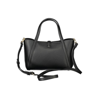 Mario Valentino Black Faux Leather Handbag with Detachable Strap