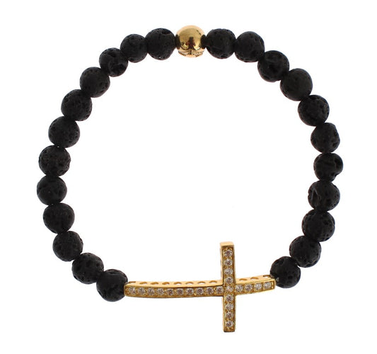  - Elegant Gold & Black Lava Stone Bracelet