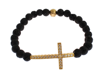  - Elegant Gold & Black Lava Stone Bracelet