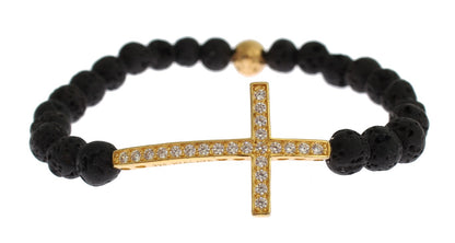  - Elegant Gold & Black Lava Stone Bracelet