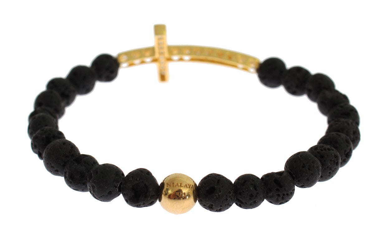  - Elegant Gold & Black Lava Stone Bracelet